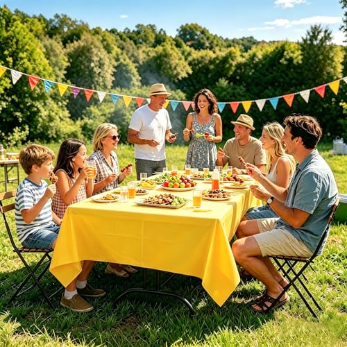54x108 Inch Yellow Disposable Plastic Tablecloths - 2 Pack