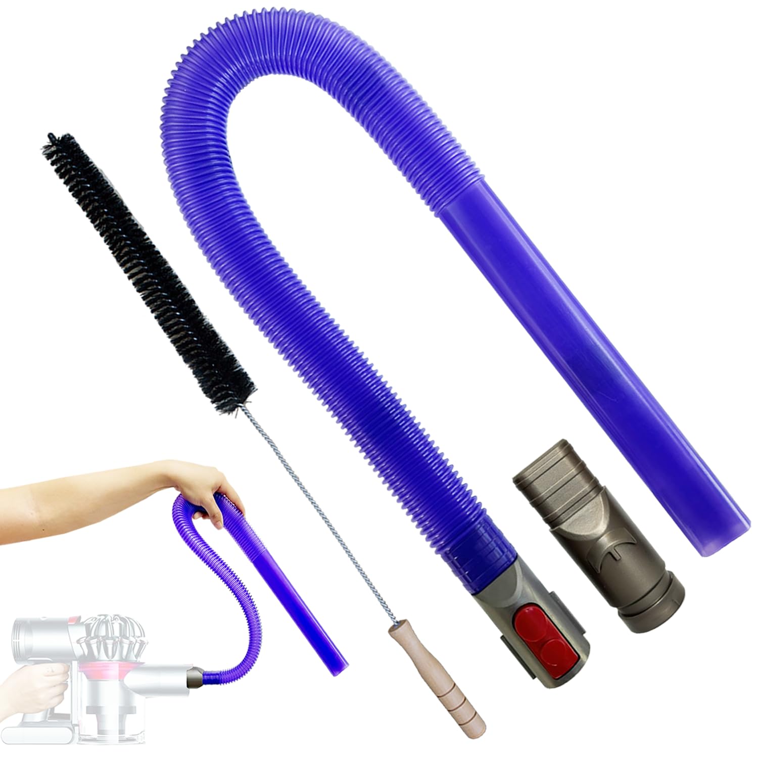 Vacuum Accessories & Attachment Compatible with Dyson V7 V8 V10 V11 V15 V6 DC58 DC59 - Dryer Vent Cleaner Kit & Refrigerator Condenser Coil Brush- Flexible Crevice Tool for Small Crevice