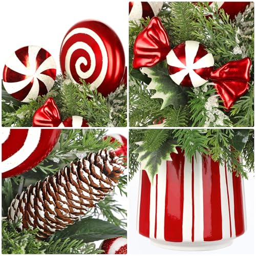 Artificial Christmas Tree with Candy Canes Pine Cones and Potted Decor - Style 5