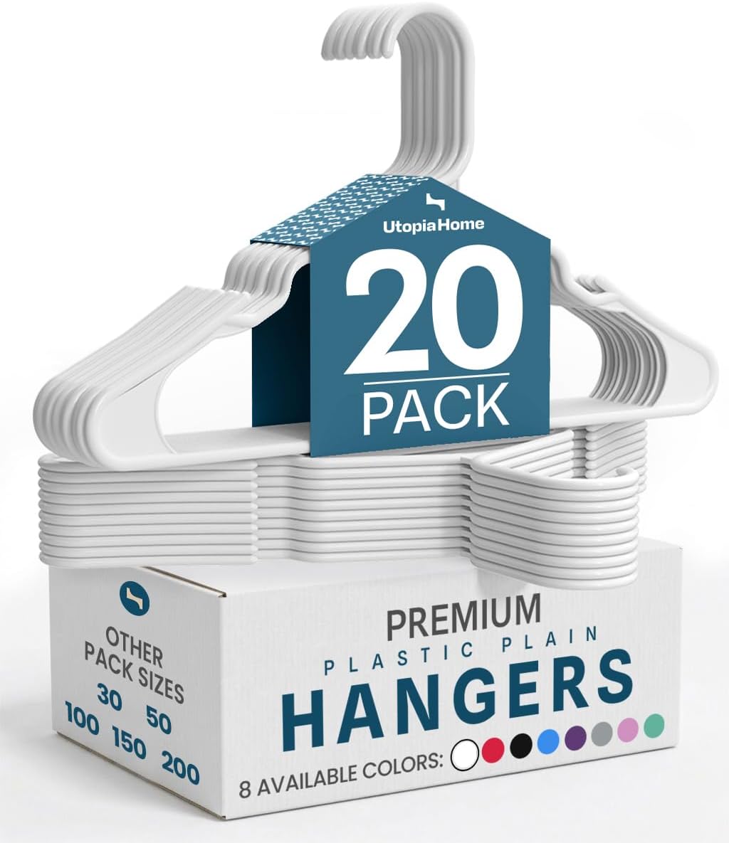 Utopia Home Clothes Hangers - Durable Space-Saving Plastic Hangers with Shoulder Grooves | 20 Pack (White)