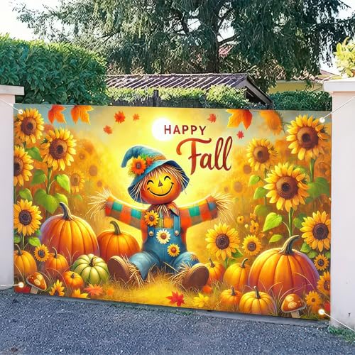 BlissYard Happy Fall Scarecrow Banner Thanksgiving Porch Decoration 71x43