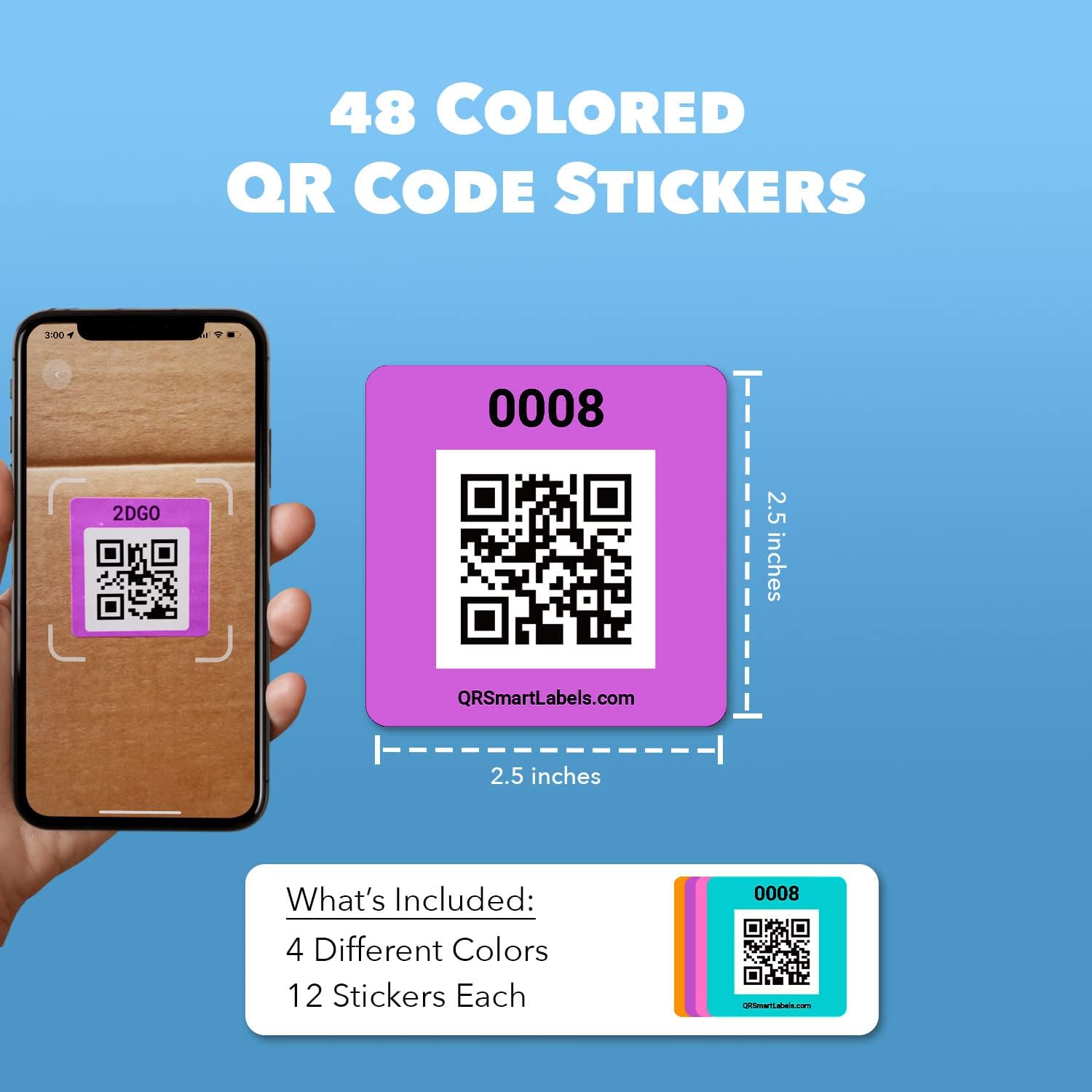 Smart Labels QR Code Stickers - Pack of 48 Modern Labels for Storage & Inventory Tracking | Made in USA
