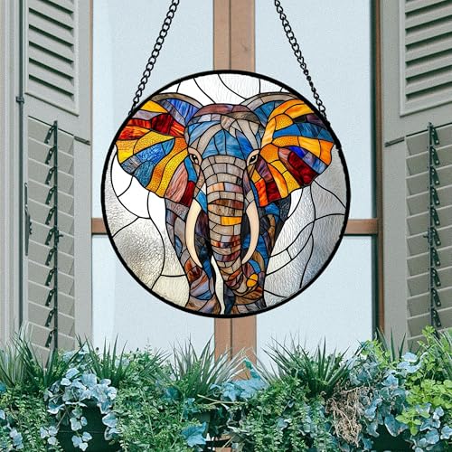 15-Inch Stained Glass Elephant Window Suncatcher - Silver, Gift for Women