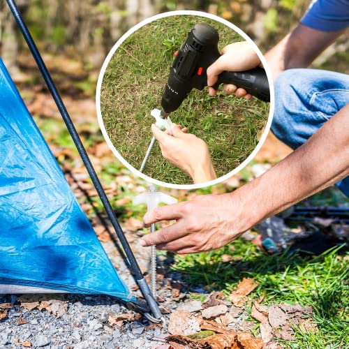 10 Tent Stakes Heavy Duty Tent Stakes Screw in Metal Camping Stakes with Luminous Head Ground Anchor Pegs Tent Spikes with Reflective Ropes(13ft), Rope Tensioner, Hex Head Driver and Storage Box