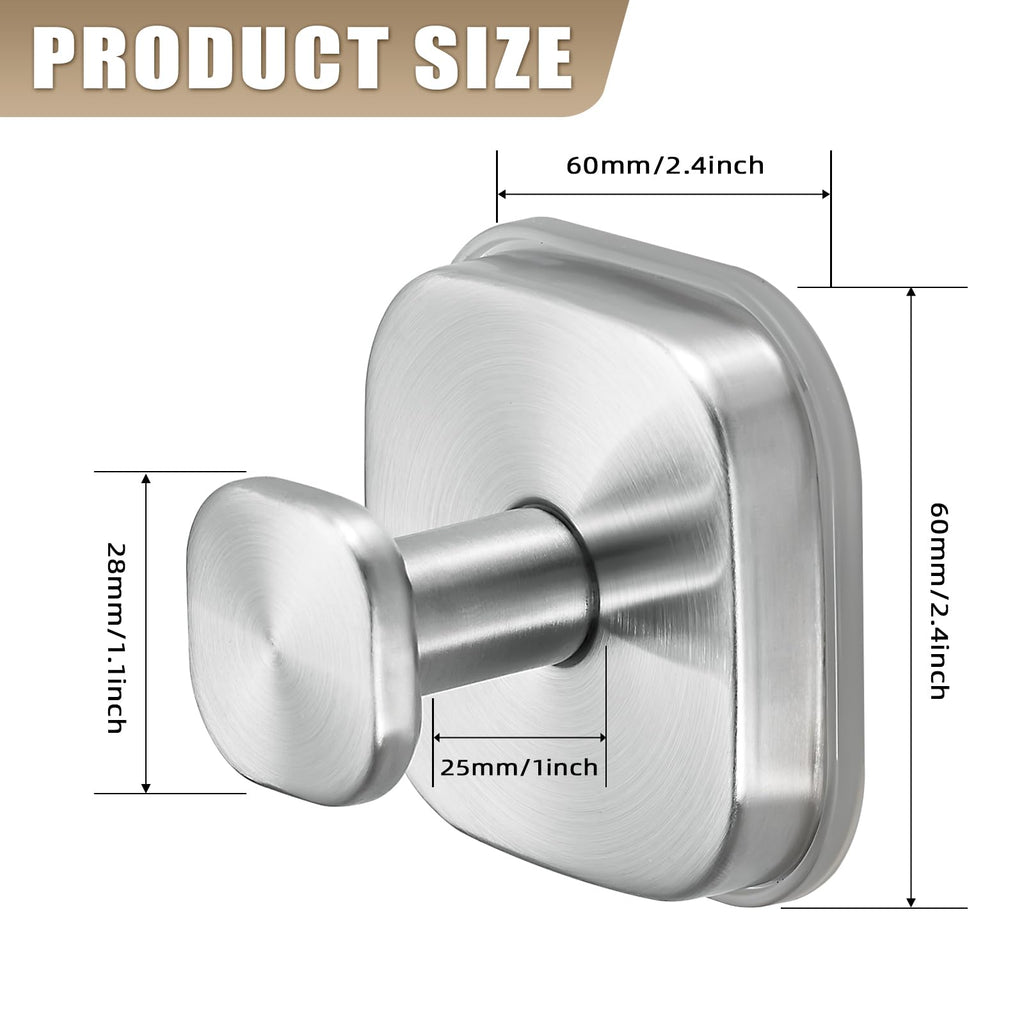 Fenas No-Drill Reusable Suction Cup Hooks, 2-Pack Brushed Nickel – Towel, Robe, Loofah, Coat Hook for Glass, Mirror, Tile, Shower, Bathroom, Kitchen & Metal (Smooth, Non-Porous Surfaces)