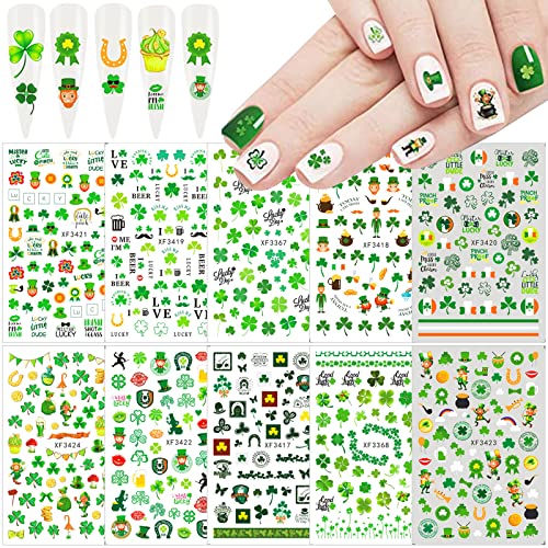 St Patrick’s Day Nail Art Stickers 3D Shamrock Green Clover Decals (10 Sheets)