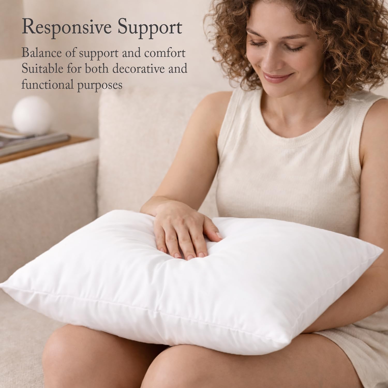 Puredown® Decorative Feather Down Throw Pillow Inserts - Set of 2, White | Machine Washable, 18 x 18 Inches