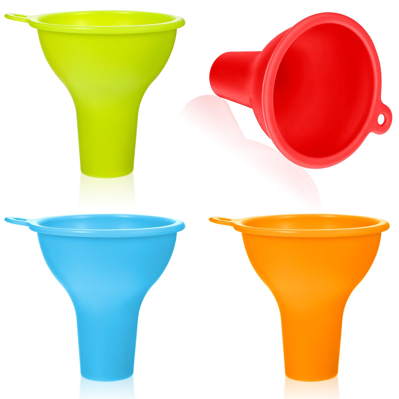 Silicone Funnels, 4 Pieces Wide Mouth Funnel Flexible Condiment Sauce Canning Set Flexible Kitchen Funnel for Home Restaurant Squeeze Bottles Jars Cans, Spice Filling Bottles Liquid Oil, 3 x 1 Inch
