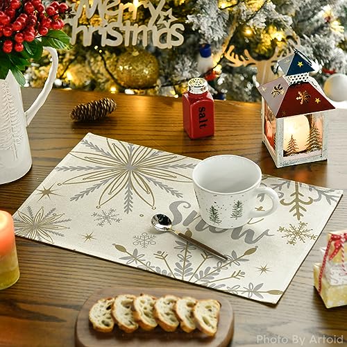 Artoid Mode Beige Snowflake Winter Placemats Set of 4 - 12x18 Inch Seasonal Holiday Table Decor