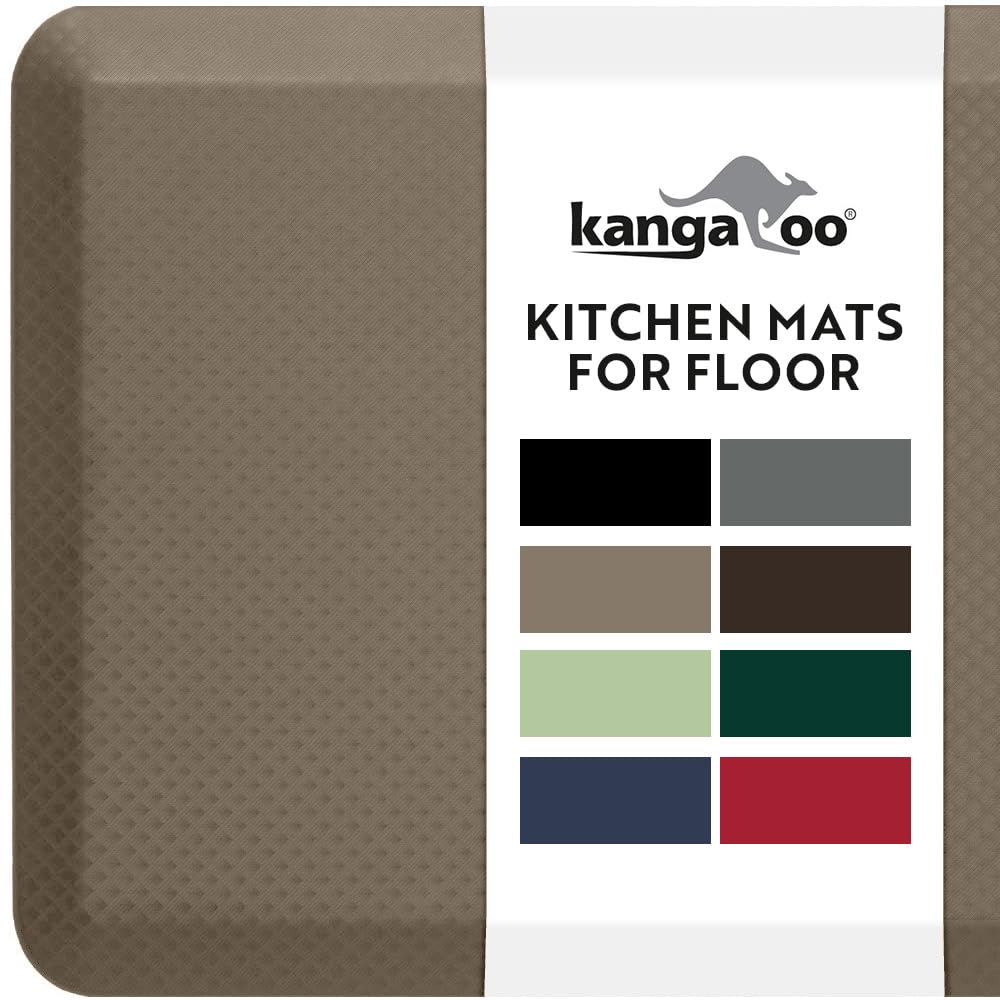 KANGAROO Anti Fatigue Mats for Kitchen Floor, 39x20, Reduce Foot, Knee, Back Pressure, 3/4 Inch Thick Cushioned Ergonomic Mat, Waterproof Comfort Rug for Under Sink, Standing Desk, Store Floors, Beige