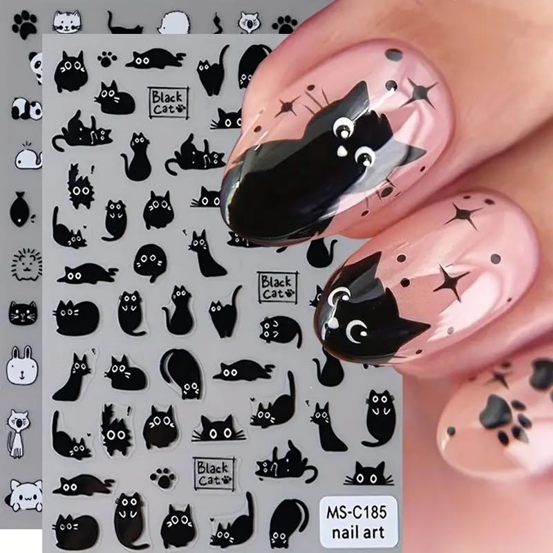 Cat & Panda 3D Self-Adhesive Nail Art Decals - 4 Sheets Cute Animal Stickers