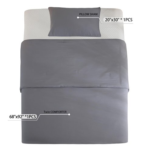 COTTEBED Ultra-Soft Comforter Sets Twin Size Signal Bed, Dark Grey 1 Down Comforter 1 Pillowsham for Twin XL Kids College Dorm Bedding, Lightweight All Seasons Fluffy Washed Cotton (Twin/Twin XL,Gray)