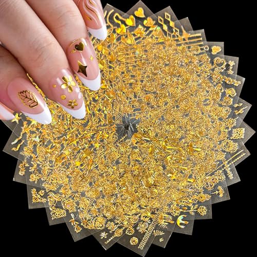 30 Sheets Gold Nail Art Stickers 3D Self Adhesive Star Flower Decals