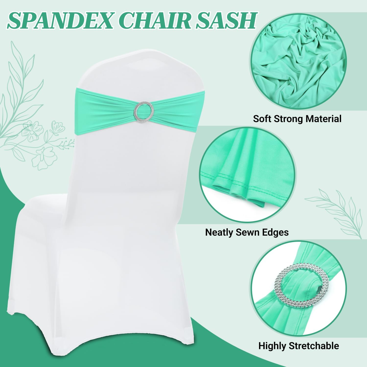 MDS Spandex Chair Sashes - Pack of 150 Elastic Stretch Bows with Buckle Slider | Sea Green