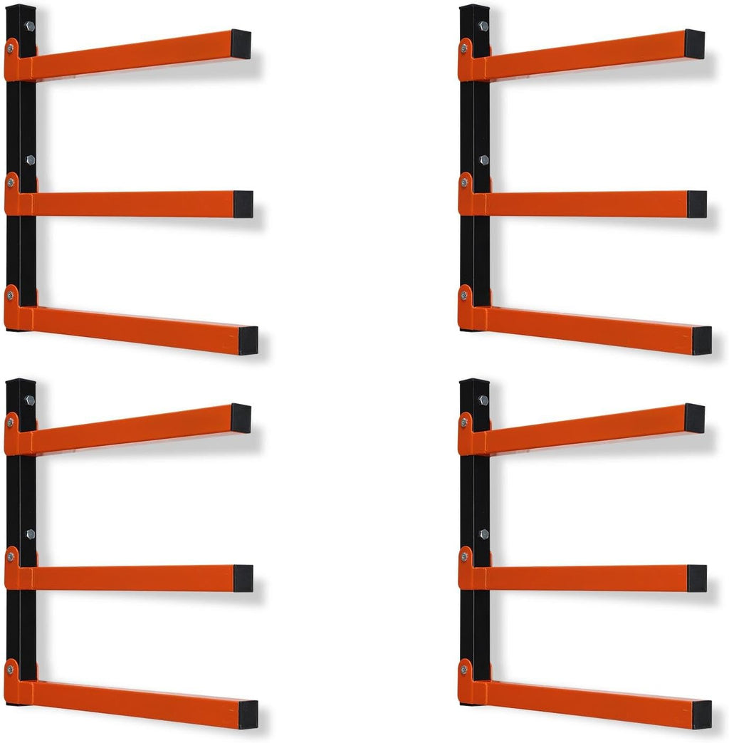 Metal Lumber Rack by [Brand Name] - Wall-Mounted Wood Storage Organizer | 4 Pack, Indoor & Outdoor Use, Orange