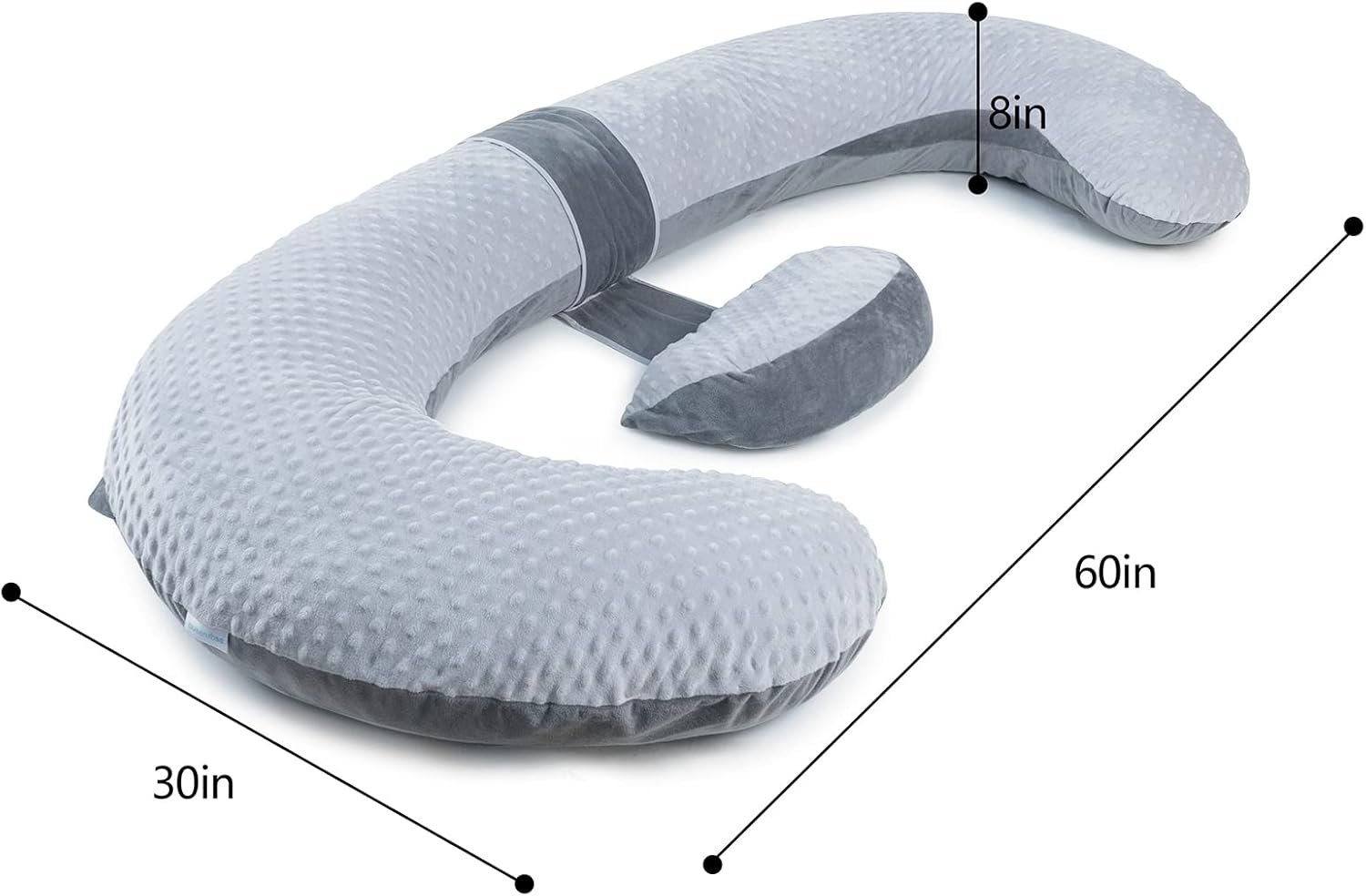 Queen Rose Pregnancy Pillow - E-Shaped Maternity Support with Detachable Wedge | 60-Inch Dual-Sided Velvet Cover in Grey