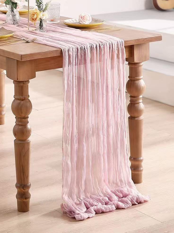 Light Pink 6 Pack Cheesecloth Table Runners 20 x 120 Inches for Wedding & Party Decor - Wrinkled Design