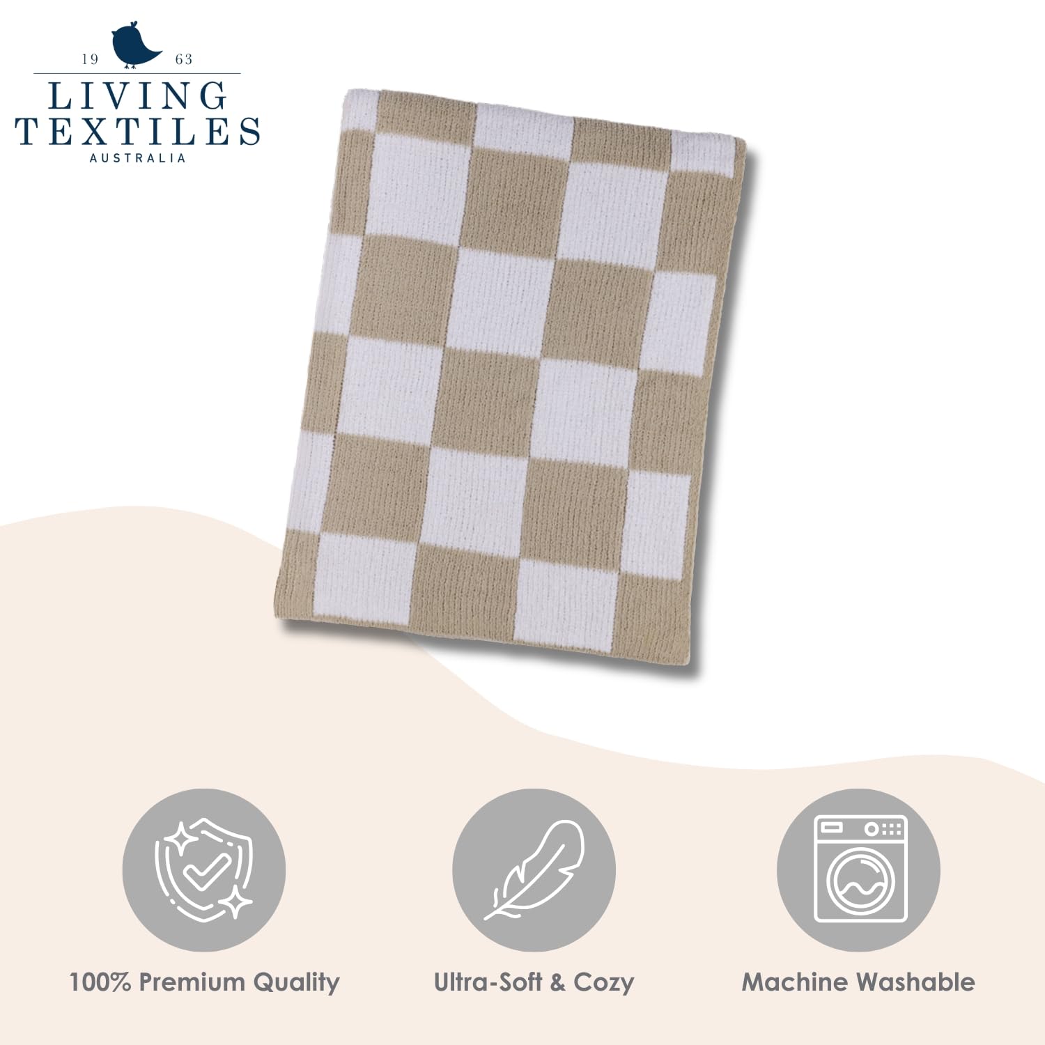 Living Textiles Taupe Check Chenille Knitted Soft Baby Blanket - Reversible Premium Cozy Fabric for Best Comfort - for Infant,Toddler,Newborn,Nursery,Boy,Girl,Throw,Crib,Stroller