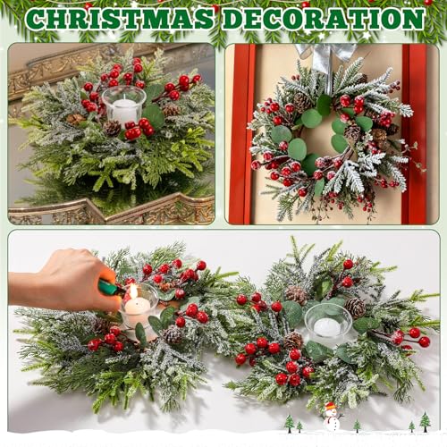 Christmas Candle Ring Set with Holders - Pine Berries Cones - 4 Pieces