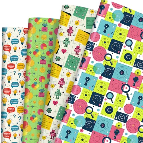 Pineraap Robot-Themed Wrapping Paper Set - 12 Sheets, 20"x28"