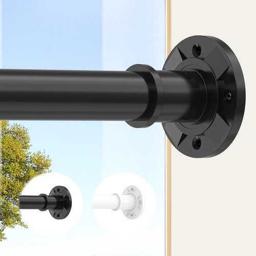 Tension Curtain Rod Extra Long Outdoor Curtain Rod Black Shower Curtain Rods No Drilling 31-168 In（2.58-14Ft）Adjustable Spring Tension Rods Heavy Duty for Bathroom Patio Window Rust Proof
