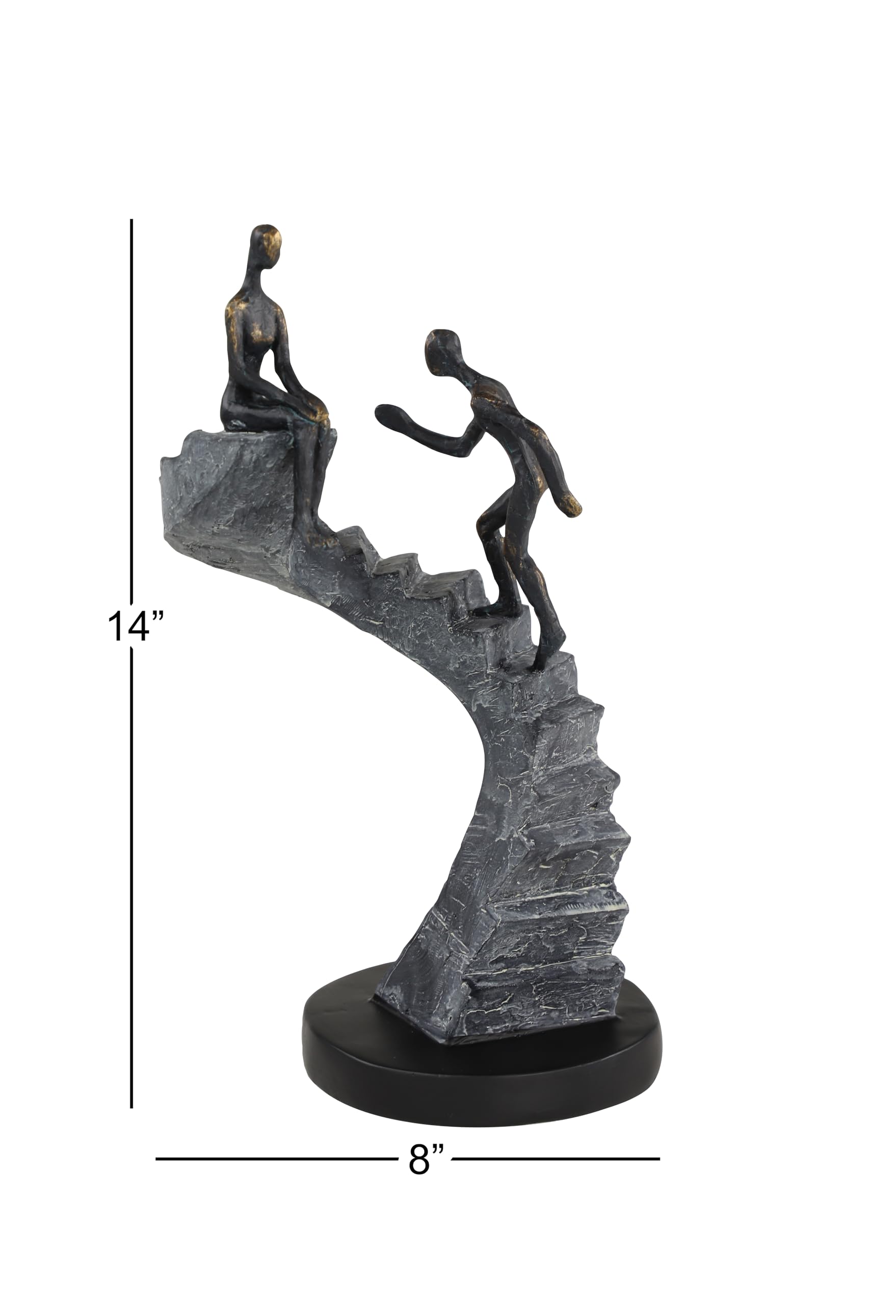 Deco 79 Polystone People Decorative Sculpture Home Decor Statue with Stairs, Accent Figurine 8" x 3" x 14", Black