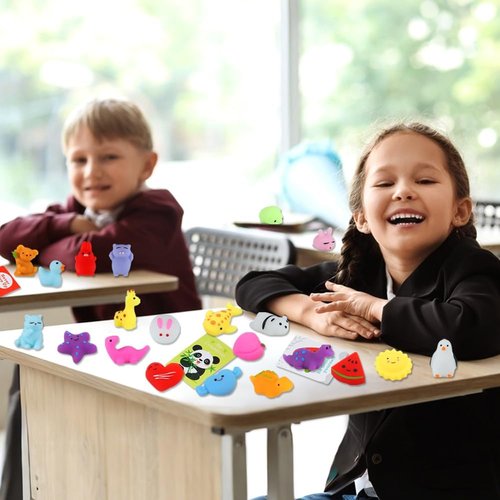 Kawaii Squishy Toys - 28 Pack Mochi Fidget Toys with Cards | Perfect Party Favors & Goodie Bag Stuffers for Kids 4-12