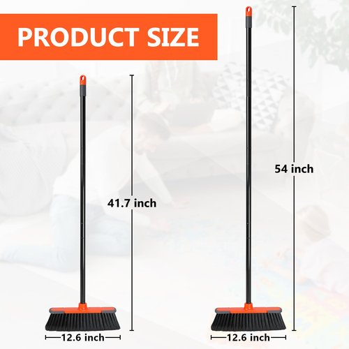 Broom for Sweeping Indoor 54''Long Handle Soft Bristle Brooms,Indoor Broom for Floor Cleaning House Broom for Kitchen Lobby Patio Yard