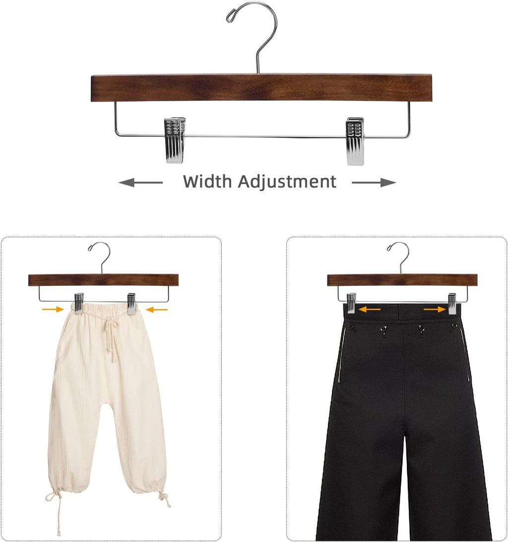 Nature Smile Wooden Trousers Hangers with Clips - 10 Retro Style Pants Holders
