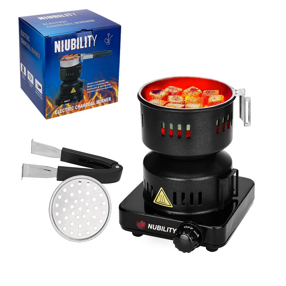 650W Electric Stove Coconut Charcoal Starter, ETL Approved Coal Burner for with Detachable Handle Stainless Steel Grill & Rack Smart Heat Control Long Cable for BBQ Kitchen