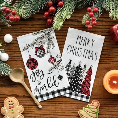 Christmas Paper Napkins 50 Pack - Buffalo Plaid Xmas Tree Design, 4.3 x 7.9 Inches, White