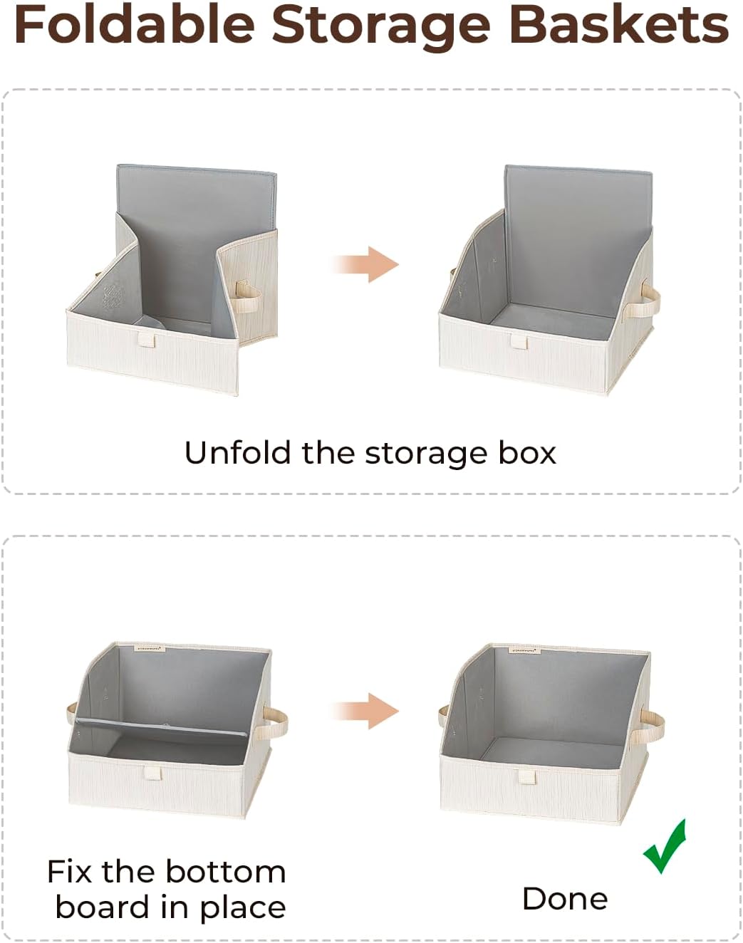 StorageWorks Closet Baskets - Trapezoid Storage Bins for Organizing Clothes | Small 3-Pack in Beige, White & Ivory