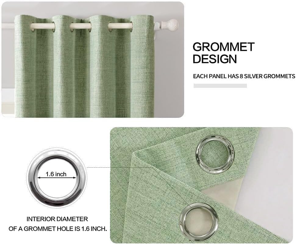 MIULEE Blackout Curtains - 100% Thermal Insulated Linen Texture - Sage Green, 52x84 Inch (2 Panels)
