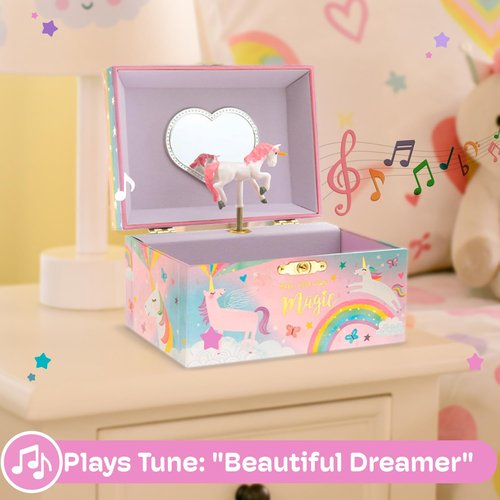 Jewelkeeper Jewelry Box for Girls, Cotton Candy Unicorn Musical Jewelry Boxes, The Beautiful Dreamer Tune and Spinning Unicorn Doll, Toys for Girls