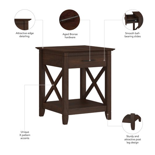 Bush Home End Table with Drawer, Nightstand with Storage, Living Room and Bedroom Furniture, Key West Collection, Bing Cherry