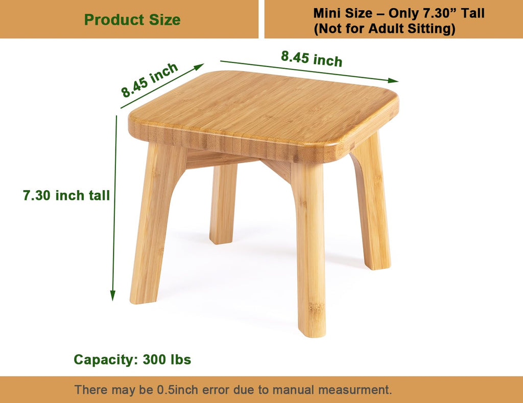 PELYN Small Wooden Step Stool for Kids – Mini Toddler Stool to Sit or Stand – Anti-Slip Bamboo Stool for Bathroom Sink, Potty Training & Kitchen