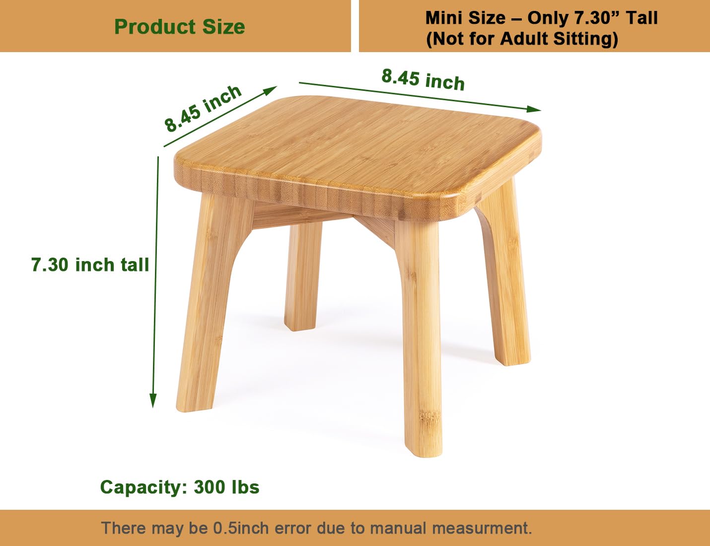 PELYN Small Wooden Step Stool for Kids – Mini Toddler Stool to Sit or Stand – Anti-Slip Bamboo Stool for Bathroom Sink, Potty Training & Kitchen