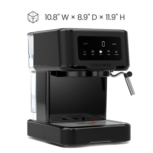 Chefman CraftBrew Espresso Machine, 15-Bar Pump Digital Espresso Maker w/Steam Wand for Latte & Cappuccino, Compact Espresso Coffee Machine w/ 1.5L Removable Water Reservoir - Stainless Black