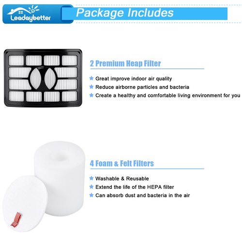 Leadaybetter Filter Replacement for Shark Rotator Pro Lift-Away NV500, NV501, NV502, NV505, NV552, NV642, UV560, ZU780, ZU782, ZU785. Compare to Part # Xff500 Xhf500, 2 + 4 Foam & Felt Filters