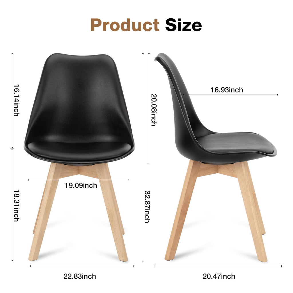 OLIXIS Set of 4 Dining Kitchen Mid-Century Modern Chairs with Wood Legs and PU Leather Cushion for Living Room Bedroom Outdoor Lounge, Black