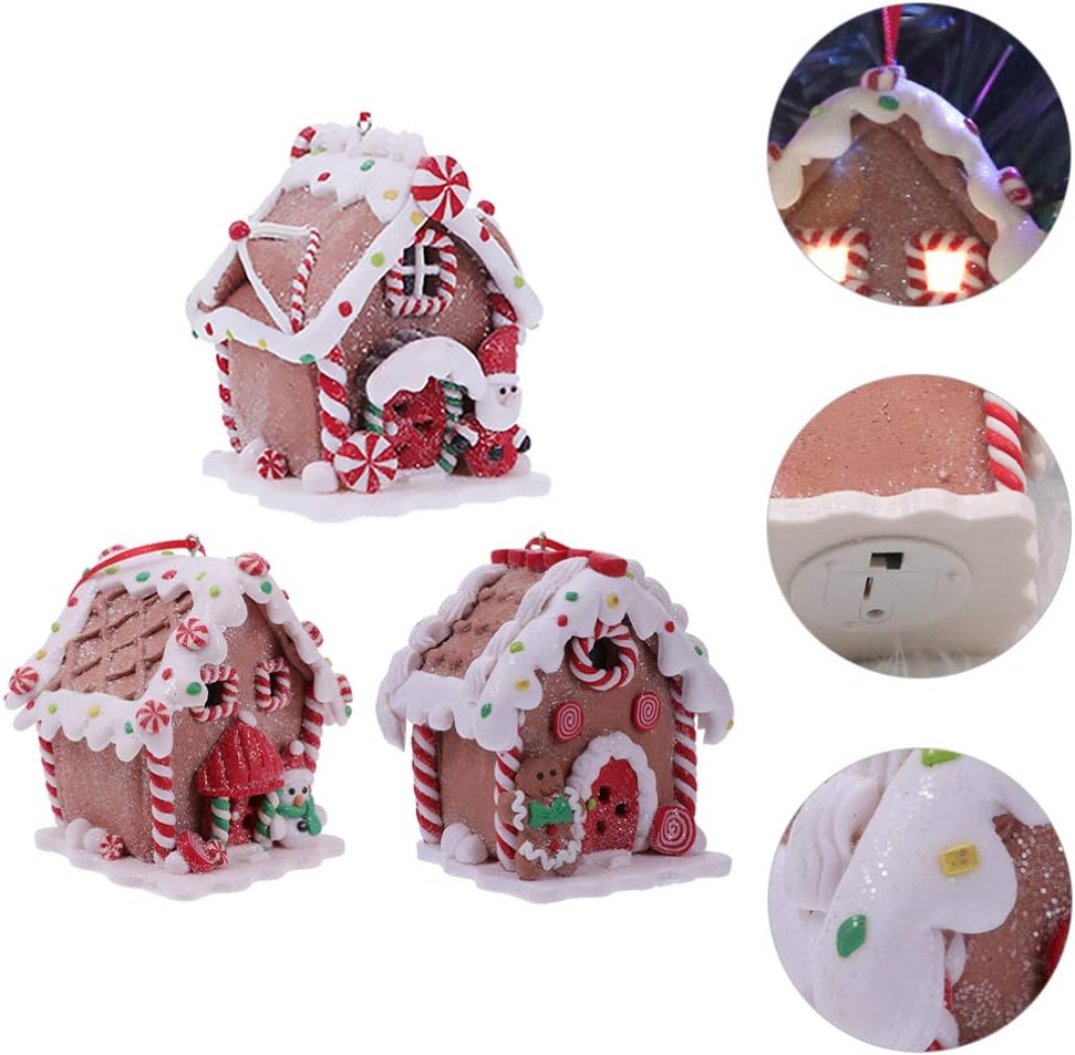 Toyvian Gingerbread House Ornaments - LED Christmas Village Decor with Santa & Snowman Figures | 3 Pcs Set