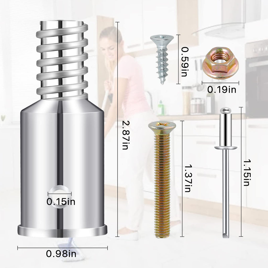 Elesunory 6Pcs Threaded Tip Replacement, Broom Handle Threaded End, Ultra Threaded Tip Repair Kit, Metal Broom Handle Adapter for 0.98 Inch Broom Stick Pole