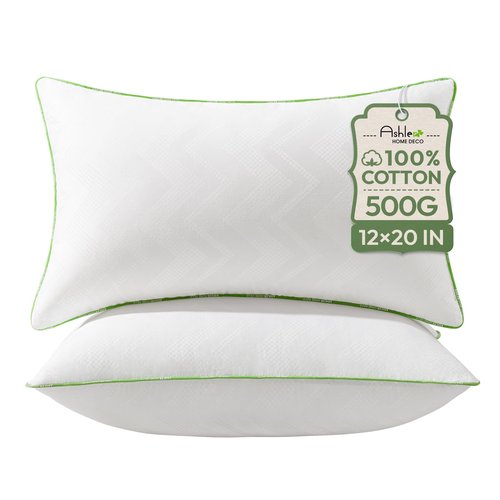 Ashler Home Deco 12x20 Pillows Insert (Set of 2) - Throw Pillow Inserts with 100% Cotton Cover - Lumbar Pillow Sofa Stuffer Pillow Inserts -Decorative White Couch Pillow