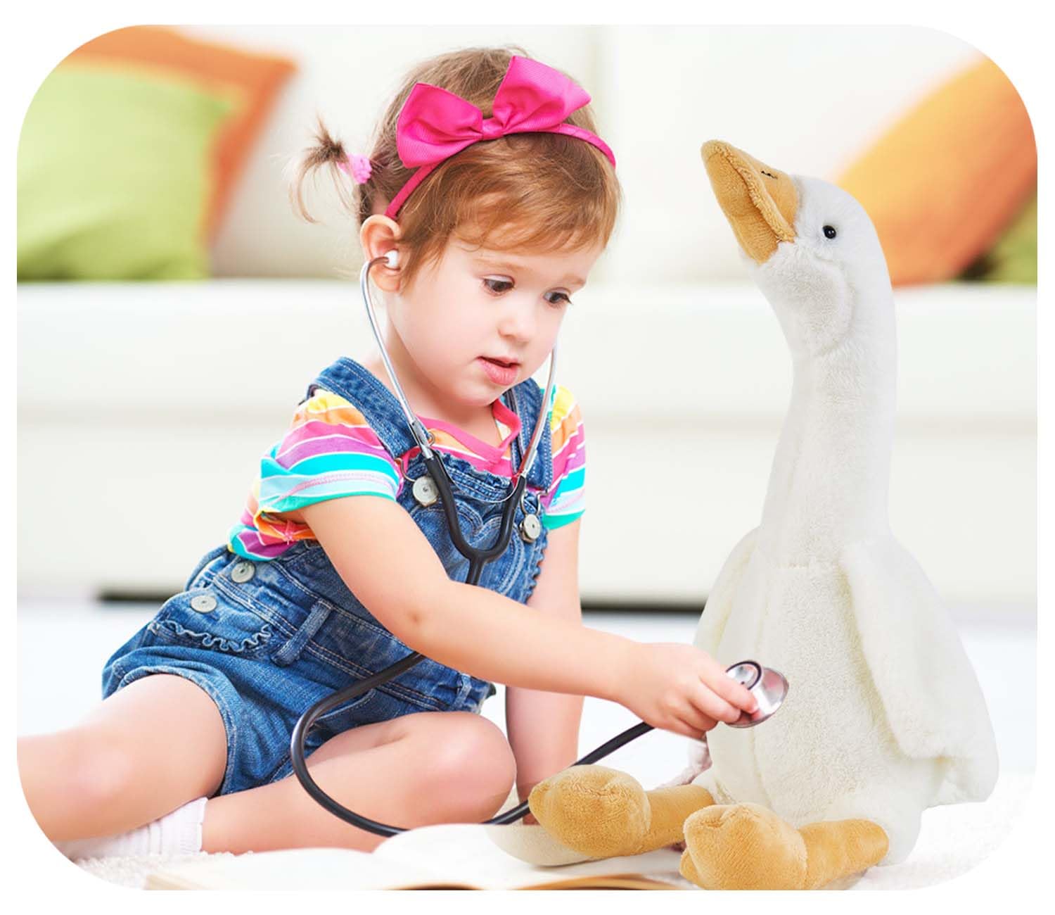 Heamoe 15.7" Swan Stuffed Animal, Cute White Fluffy Goose Duck Stuffed Plush Toy Hugging Pillow Gifts for Kids Birthday