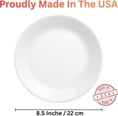 Corelle 8.5-Inch Lunch Plates - Set of 6 Lightweight Vitrelle Glass | Chip & Crack Resistant, White
