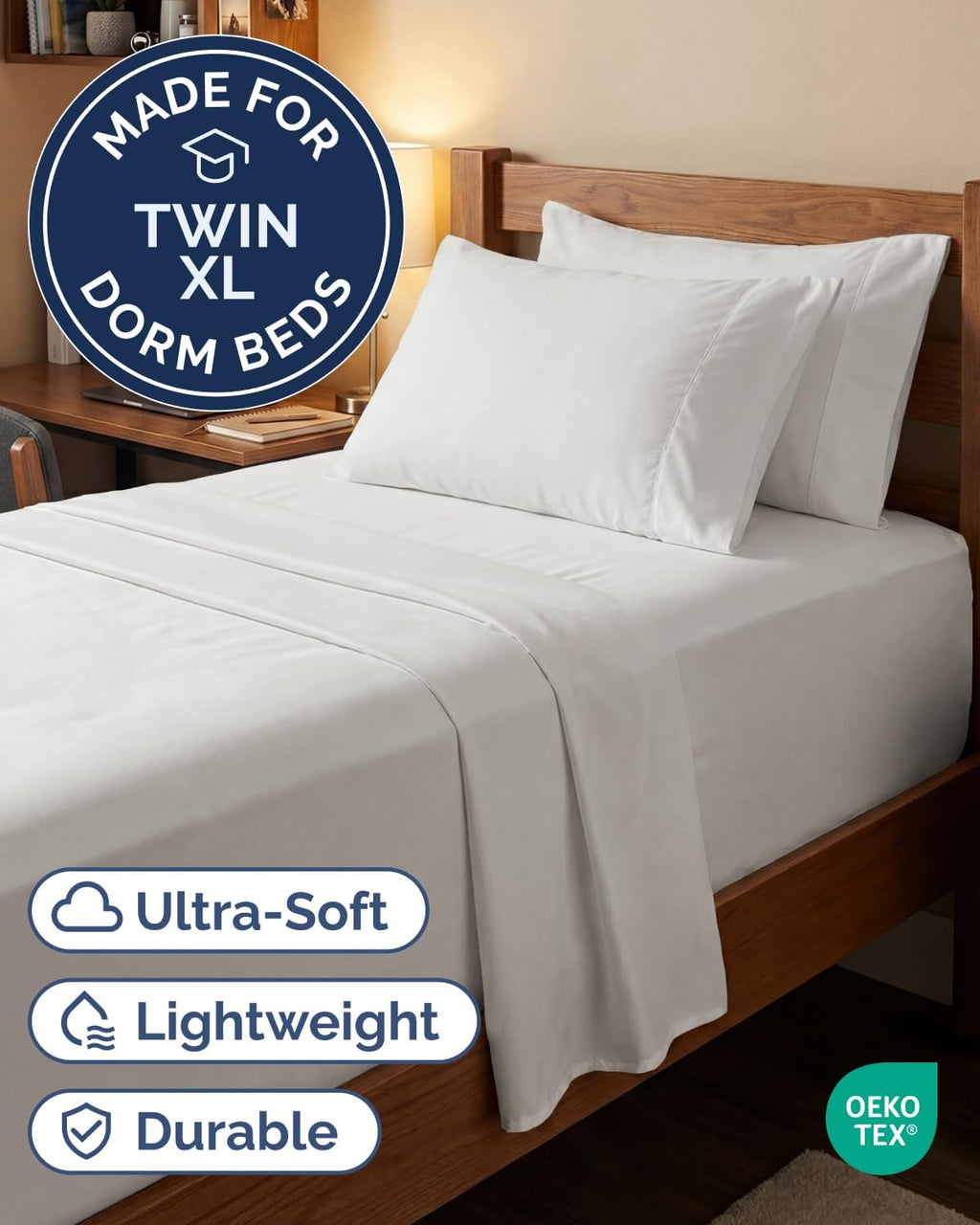 Skiennix Extra Deep Twin XL Sheet Set - 4 Piece Breathable Cooling Bedding - Soft Wrinkle-Free Antique White