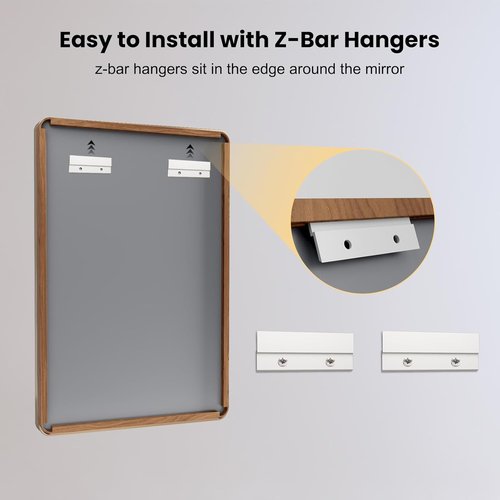 LOAAO Bathroom Mirror - 24x36 Inch Rounded Rectangle Design with Wood Grain Metal Frame | Anti-Rust, Versatile Hanging Options