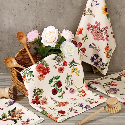 Preboun 4-Pack Vintage Flower Kitchen Towels - 16x24 Inch Absorbent Cotton