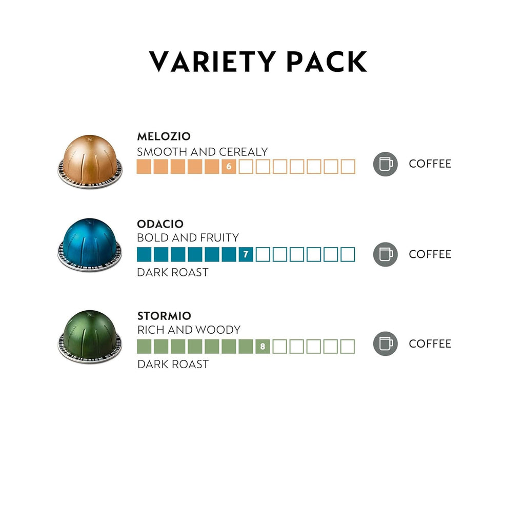 Nespresso Vertuo Coffee Capsules - Variety Pack of Medium & Dark Roast - 30 Count Pods for 7.8 oz Brews