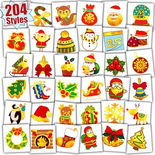 Partywind Metallic Glitter Christmas Temporary Tattoos - 204 Styles